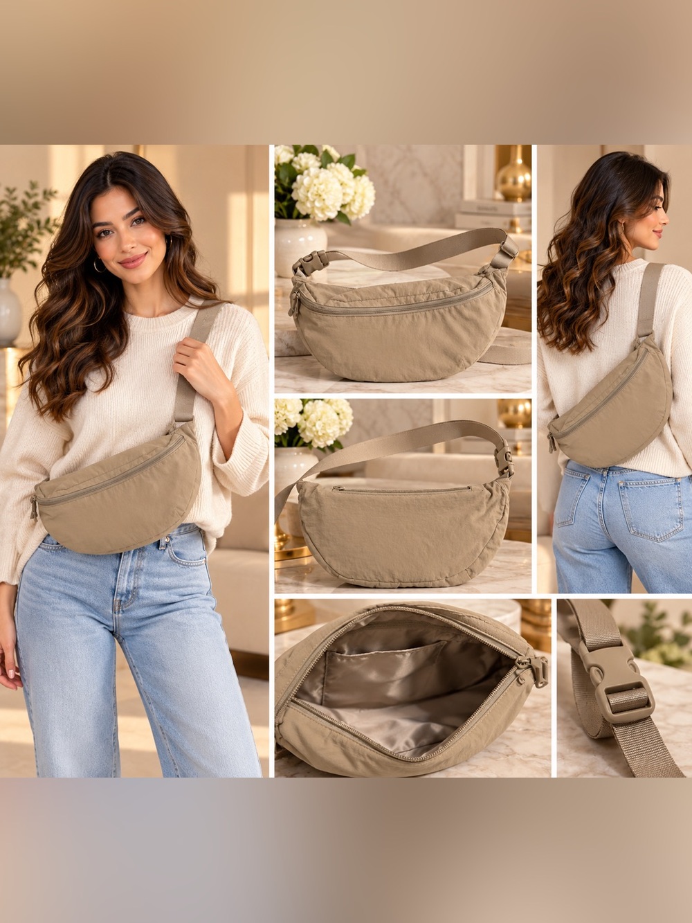 UNIQLO Beige Round Mini Shoulder / Crossbody Bag